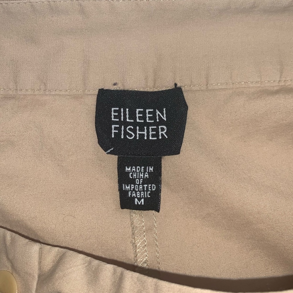 Eileen Fisher Lightweight Poplin Crop Pant Size M Neutral Beige Split Hem - Picture 2 of 8